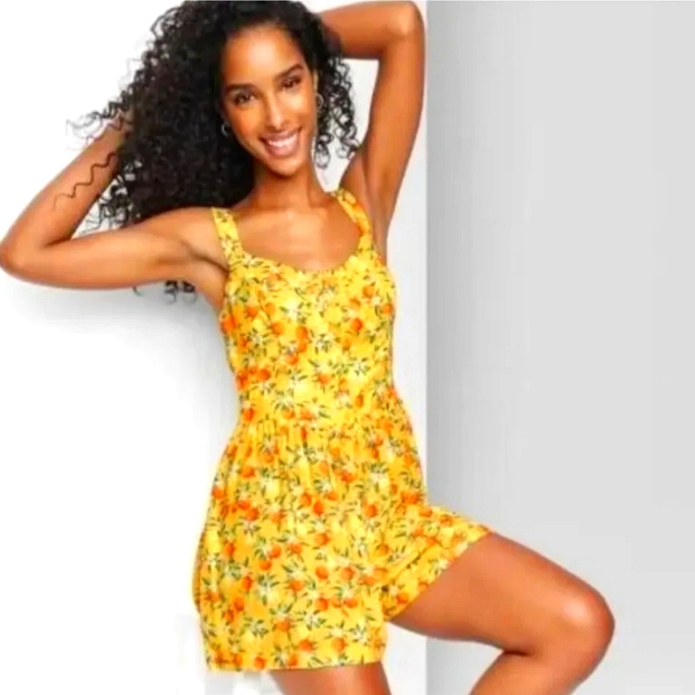 NEW Women's Sleeveless Yellowfruit Romper (Yellow/Multi) - wild fable